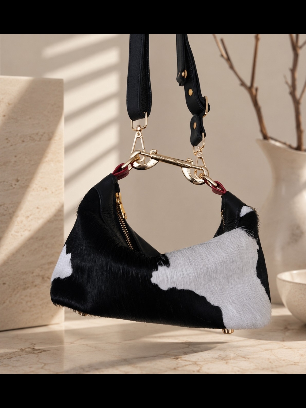 Pierre Laborde Black & White Calf Hair Hobo Bag W/strap